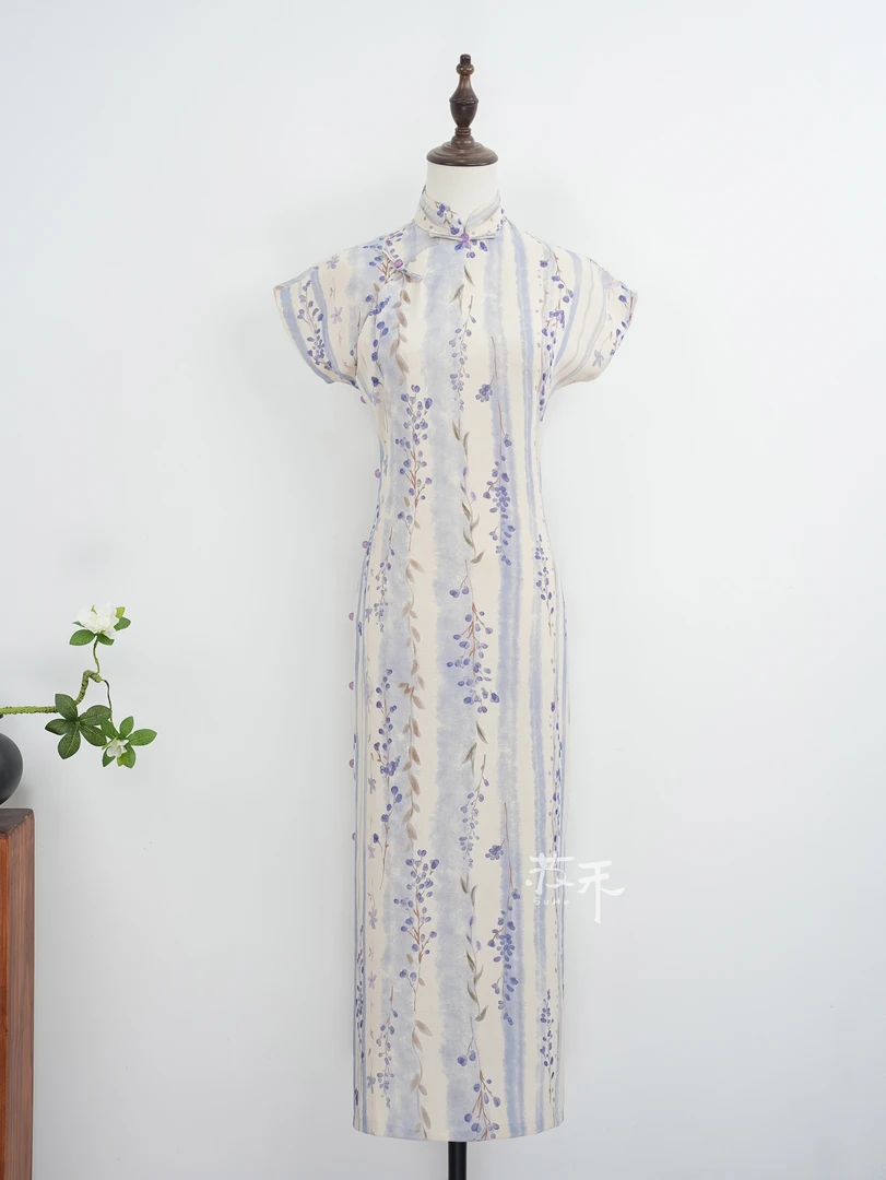 [紫藤]苏禾旗袍春夏新款单层古法全开襟长度约125
