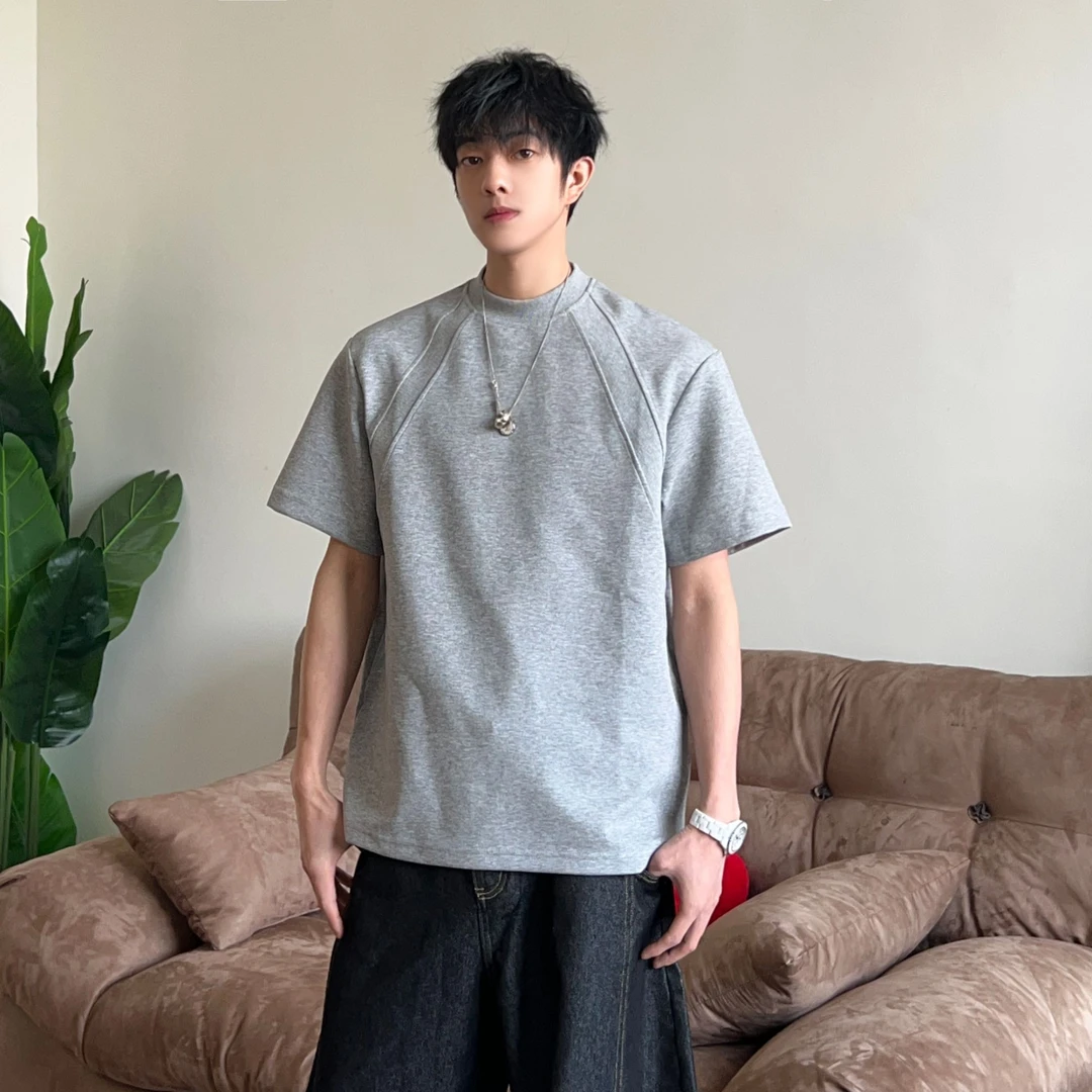 280克太空棉空气层拼接短袖男女抗皱硬挺短款boxy版型