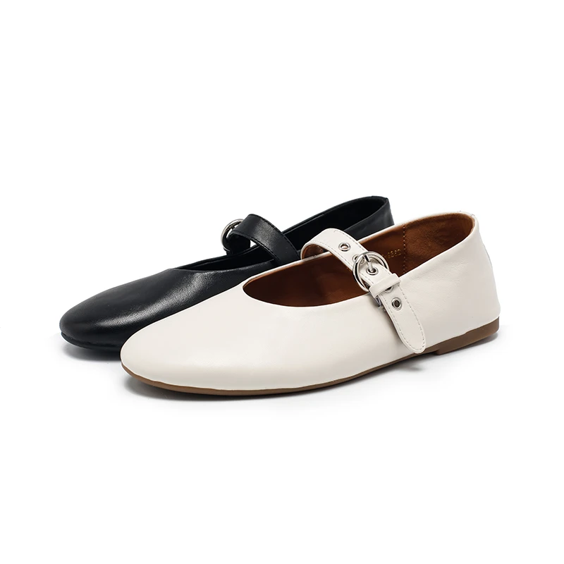 2369-20春季羊皮女鞋圆头软皮平底玛丽珍鞋女平底芭蕾舞单鞋女