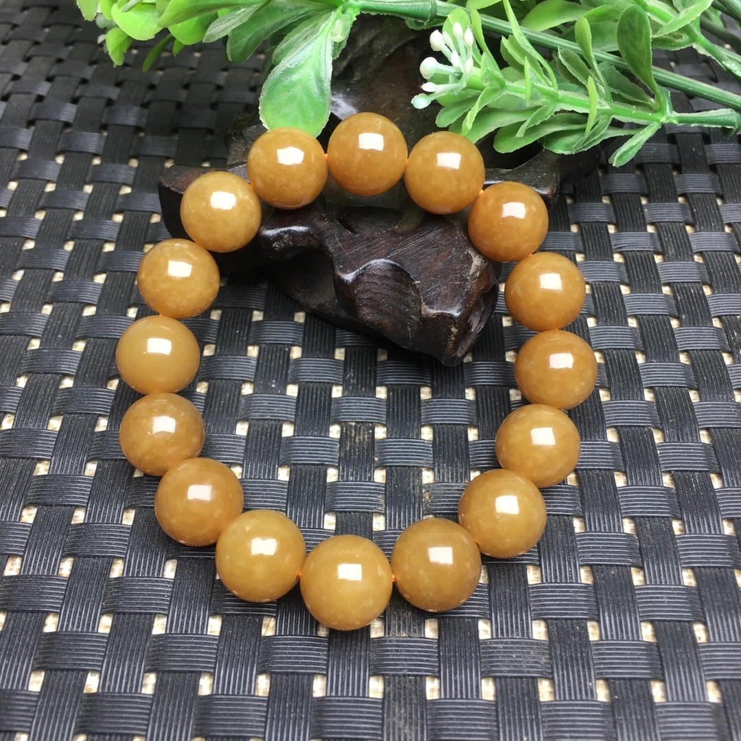 卡12mm天然新疆和田玉且末黄糖手串