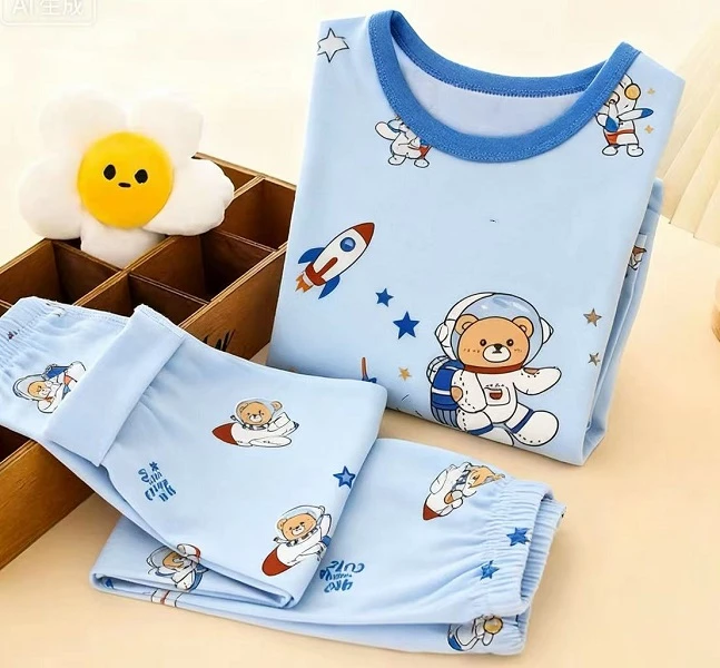 200442童装男童纯棉家居服套装2025儿童秋冬保暖舒适纯棉居家居服