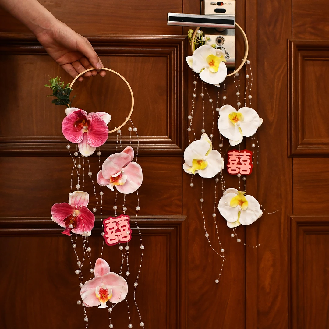 婚房布置蝴蝶兰手提挂饰结婚门把手装饰婚礼客厅网红拍照道具用品