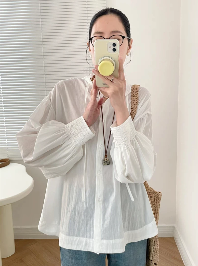 【专柜撤柜款-带标】女装木耳边长袖雪纺衬衫女春季法式复古