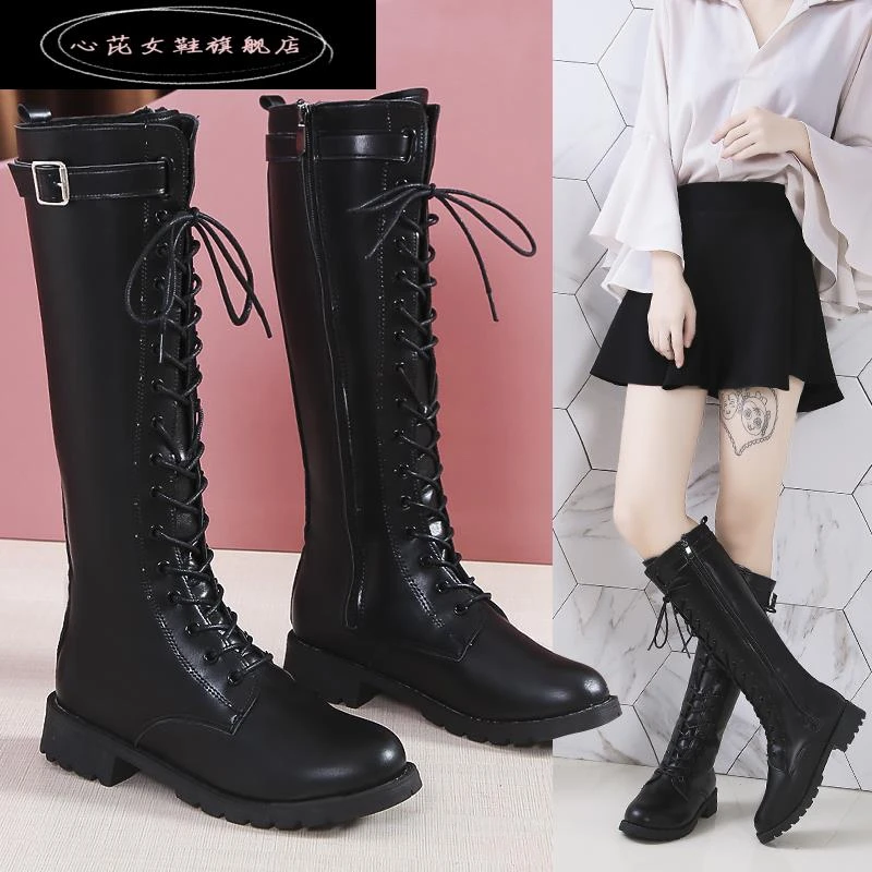 心芘女冬款2025新款马丁靴女厚底百搭中长版加绒中跟高筒靴机车靴