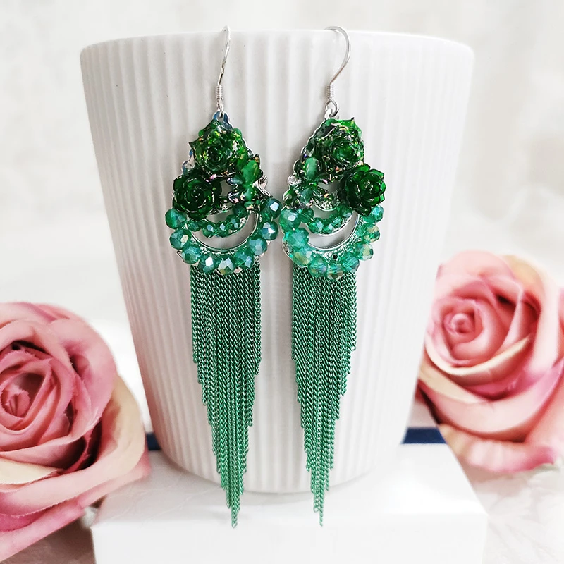 铜合金耳饰 民族风手工气质花瓣长流苏耳环2140