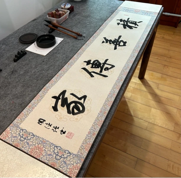 手绘书法積善传家四尺对开  免装裱（175*34卷轴）适合客厅书房玄关