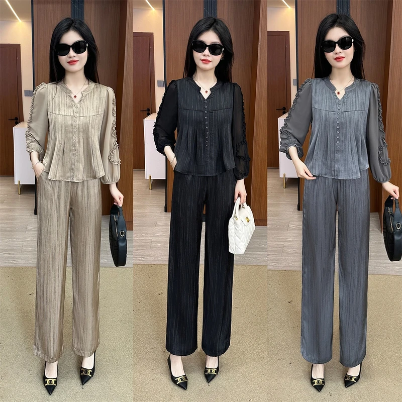显瘦气质长袖洋气时尚休闲春夏季套装减龄韩版宽松大码春秋秋季
