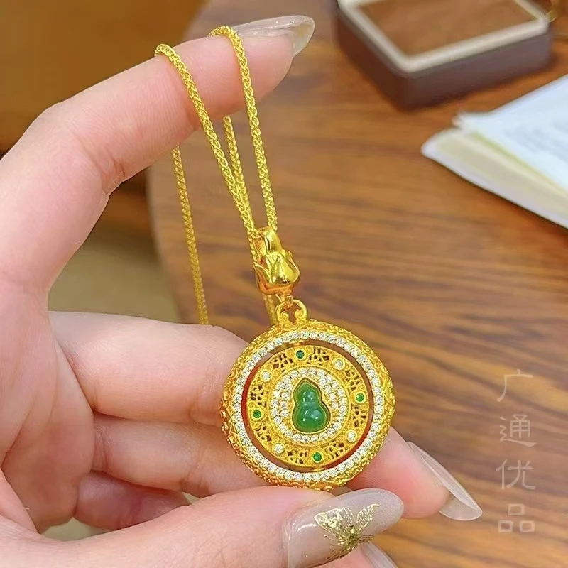 铜合金项链 镶钻金玉满堂福禄项链女款气质挂坠轻奢百搭吊坠复古