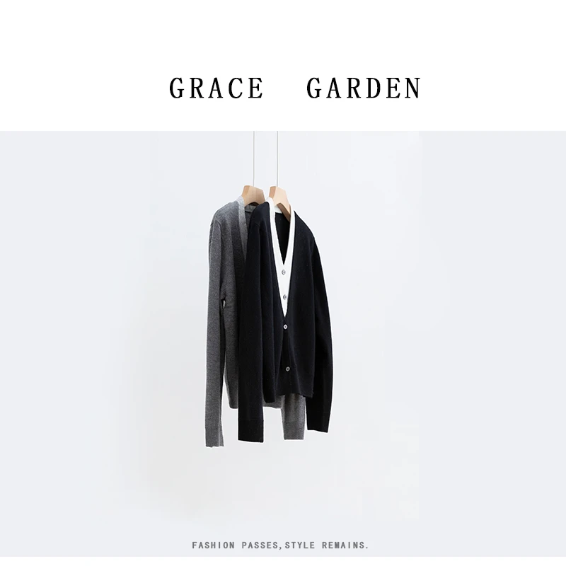 GRACE GARDEN【叠穿假两件！】V领假两件薄款针织开衫ZZS5A1621