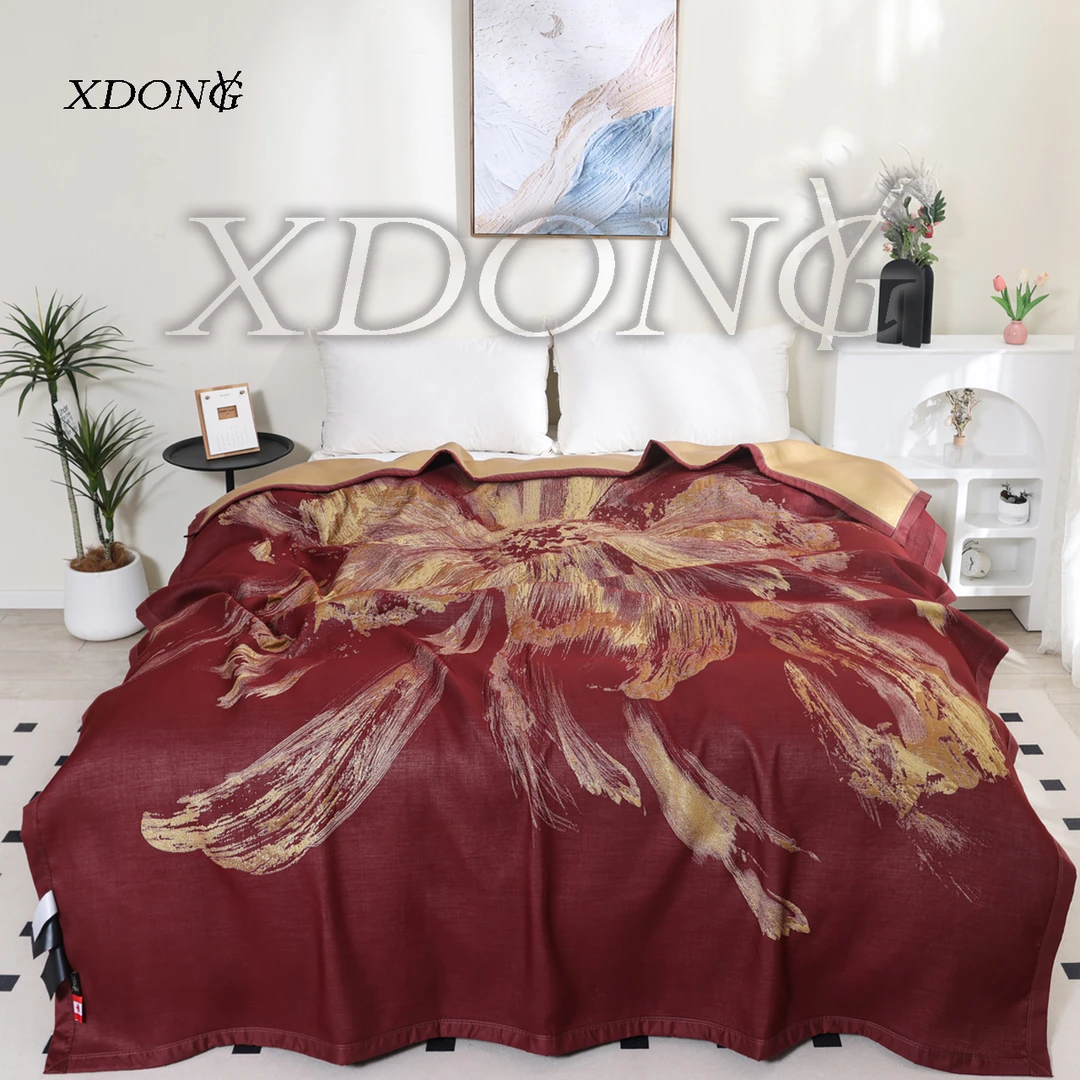 XDONGY（冬云家纺）高奢200*230蚕 丝金 离子绽研花开红色 四季毯