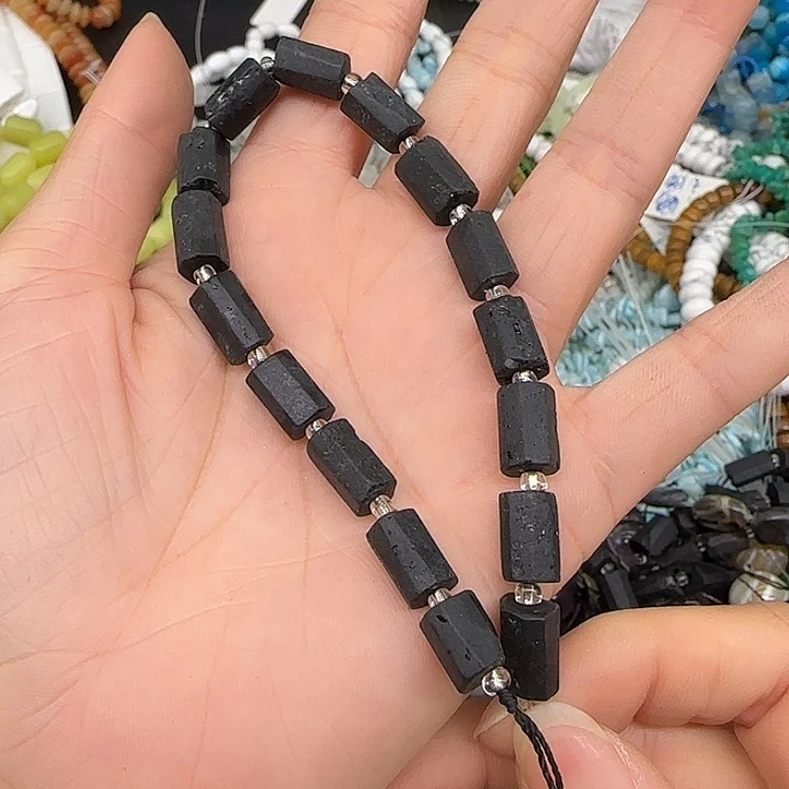 玛瑙/玉髓合金珠宝半成品黑碧玺6mm半条