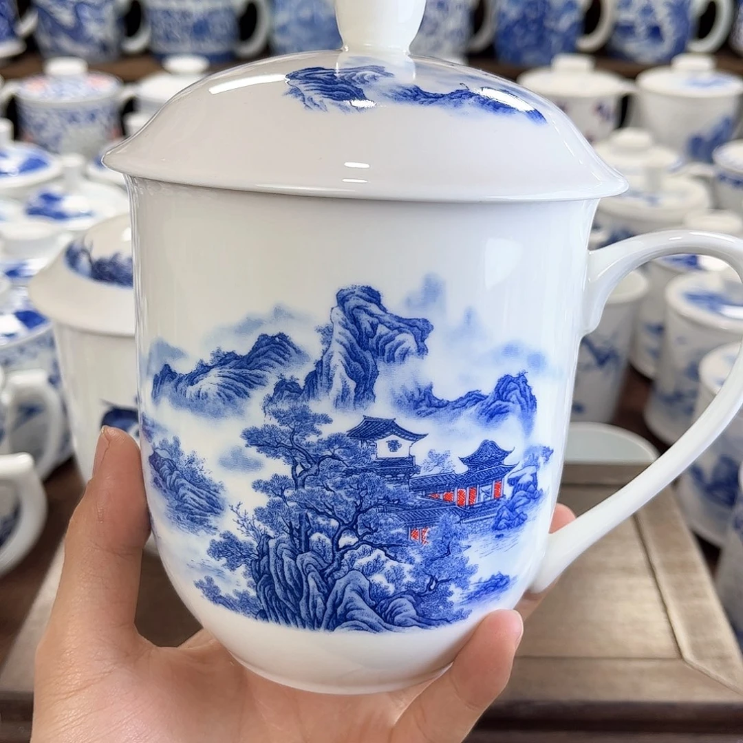 景德镇陶瓷马克杯带盖