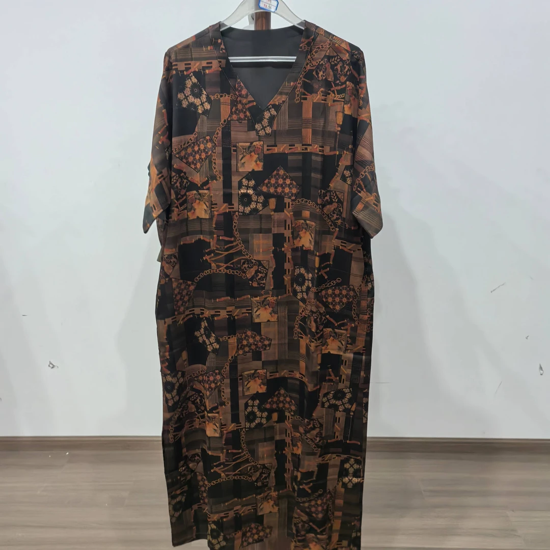 【QC574】香云纱长款百搭春夏提花新中式复古休闲连衣裙