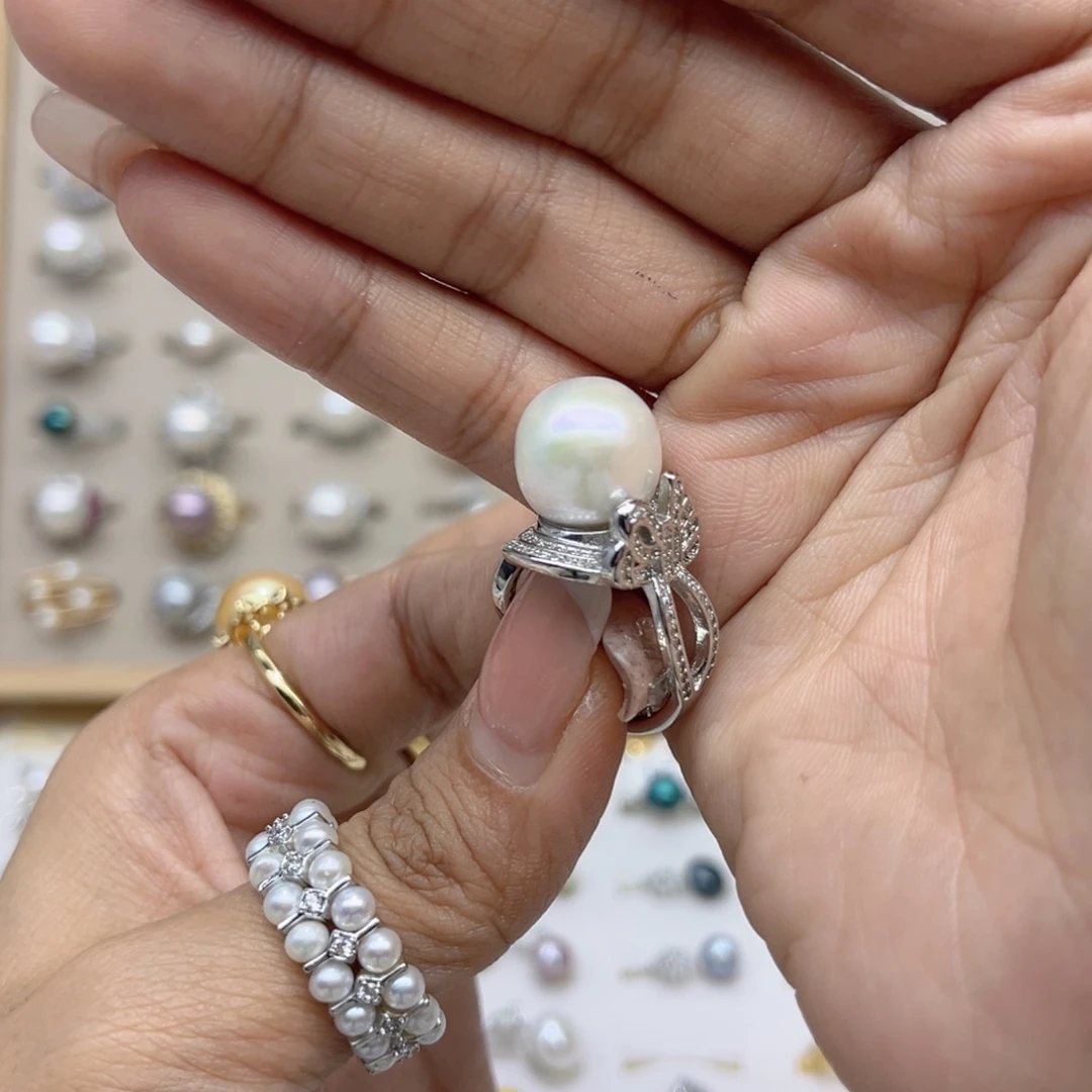 早***肉戒指淡水珍珠银S925镶嵌