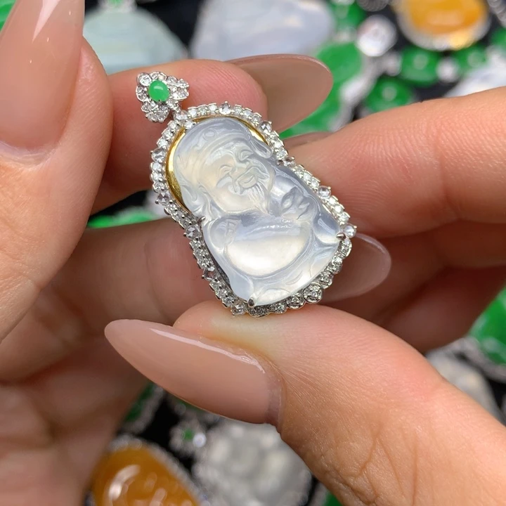 翡翠18K金镶嵌吊坠(不含链)