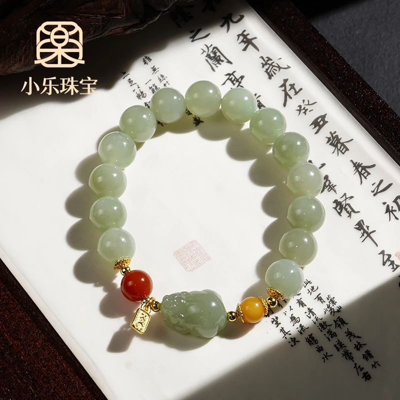 时尚百搭高级圆珠和田玉貔貅女式手链多样性发一-10333