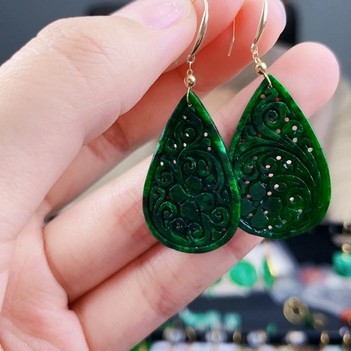 翡翠耳饰18K金镶嵌饰品