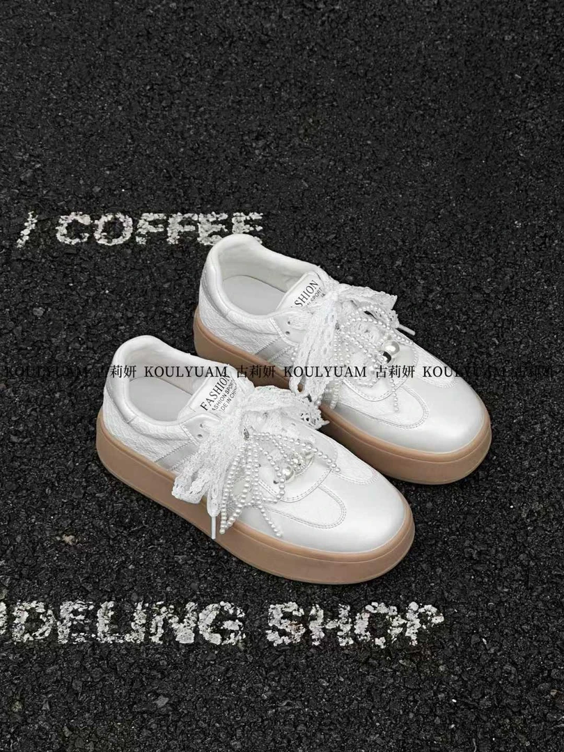 平底厚底休闲鞋休闲板鞋德训鞋春季青年板鞋鞋子串珠36228