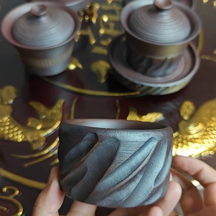纯手工高温柳叶纹品茗杯
