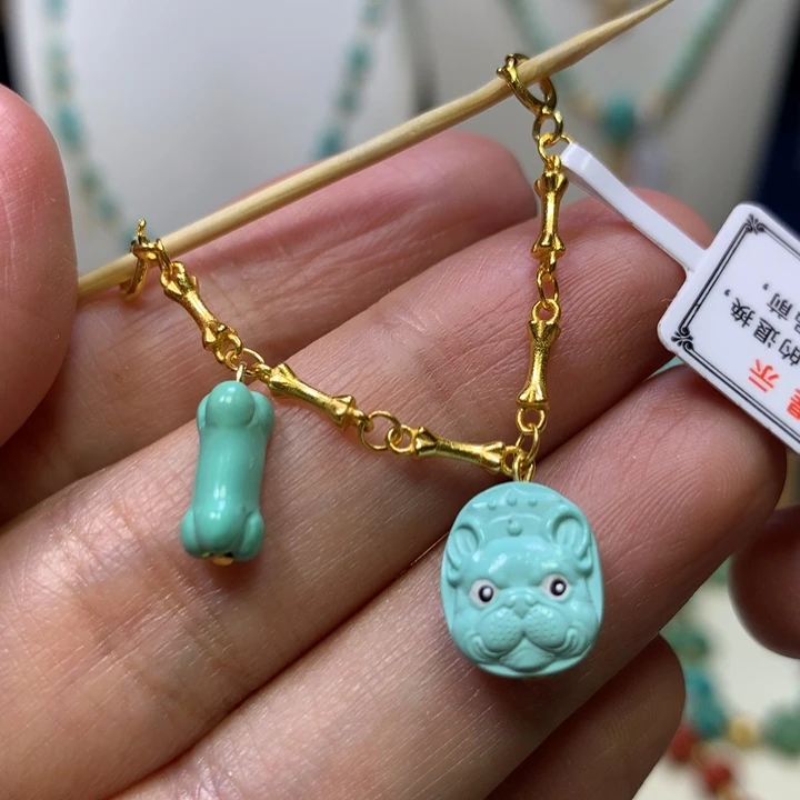 绿松石银S925镶嵌半挂链