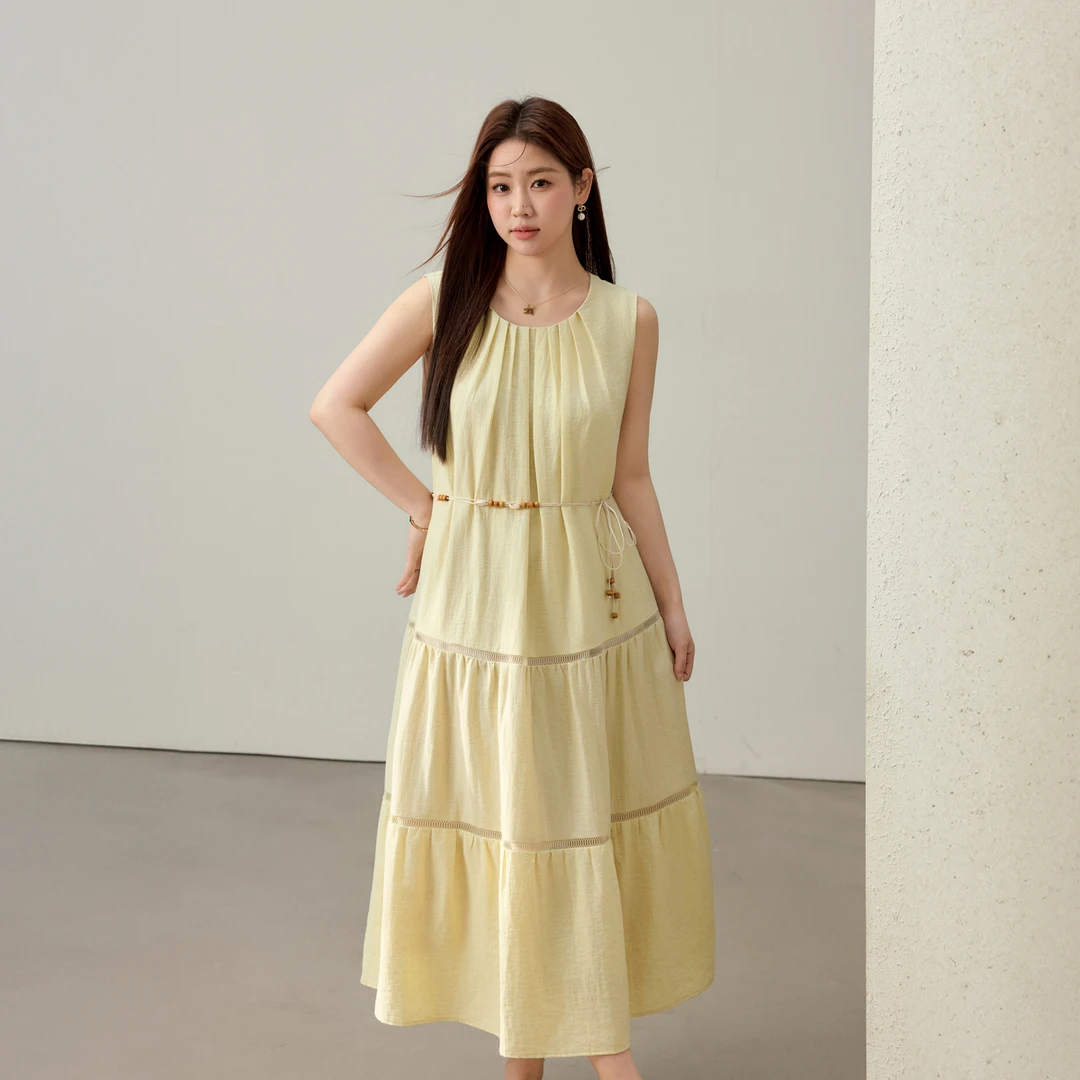 【优雅简约度假风】纤莉秀大码女装知性别致显瘦无袖连衣裙QK2894