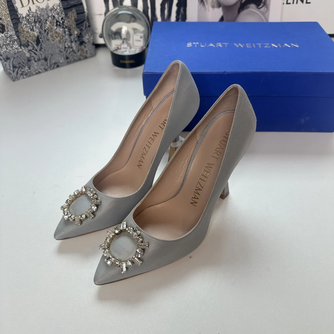 全新未使用 StuartWeitzman /葡萄籽奢潮/绸缎水钻高跟鞋/36.5码