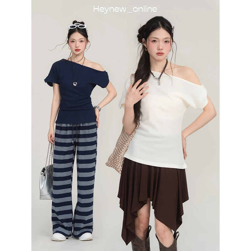 【新款上新】扭结斜肩短袖上衣-5C1099