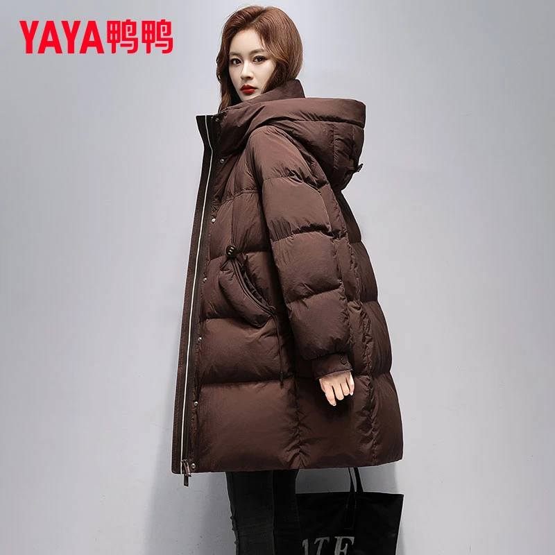 YAYA/鸭鸭时尚中长款羽绒服女2025新款冬季韩版宽松加厚保暖外套