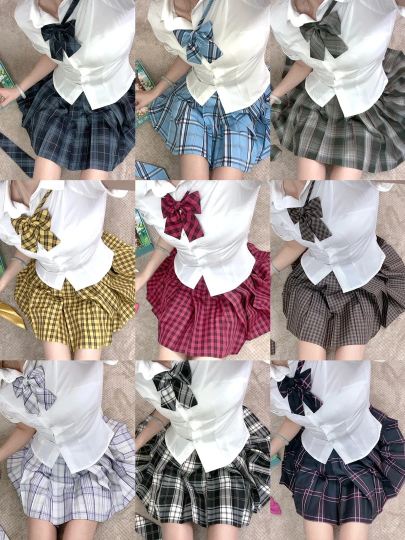 【十件套夏季JK套装】原创JK制服短袖套装收腰衬衫日系格裙学院风