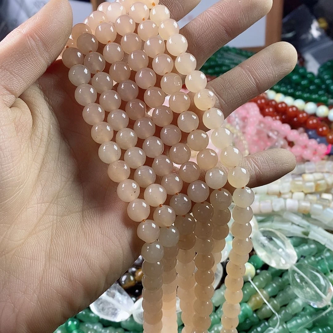 玛瑙/玉髓珠宝半成品合金一条天然8mm肤粉玉髓A409