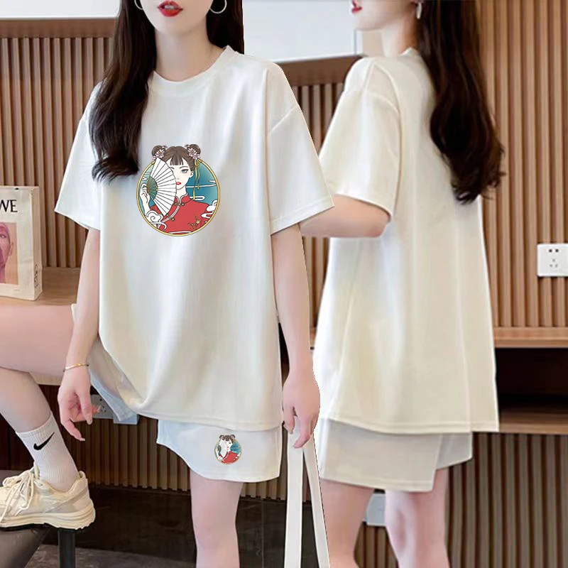 大码宽松休闲运动套装女新款夏季韩版女士小个子短袖短裤两件套