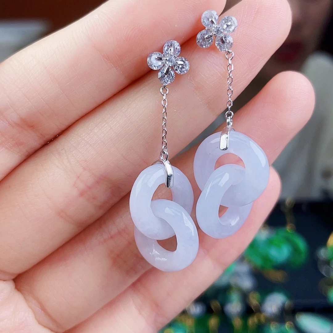 翡翠银S925镶嵌耳饰饰品