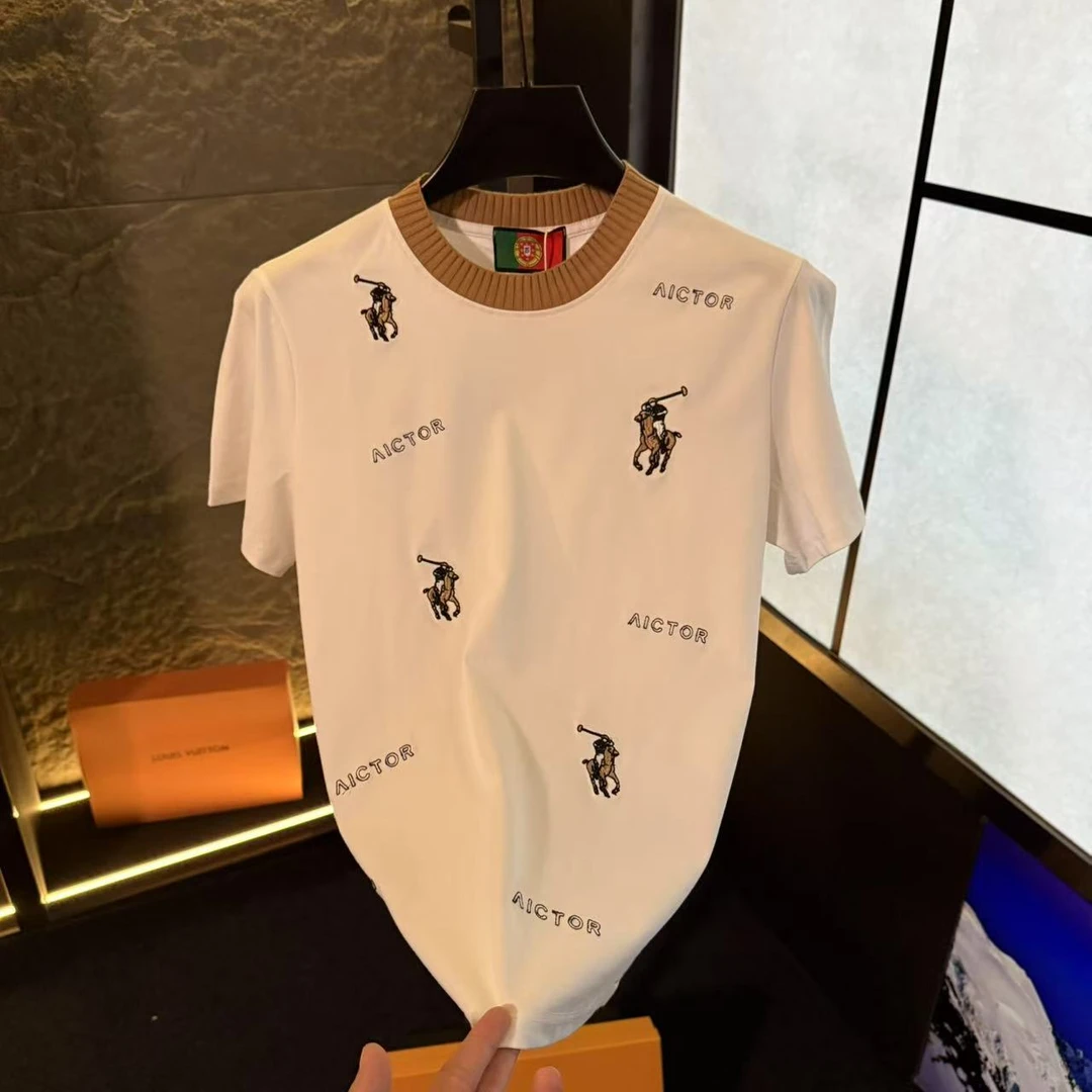 2025年夏季时尚百搭潮流半袖男士设计师圆领轻奢休闲-K233