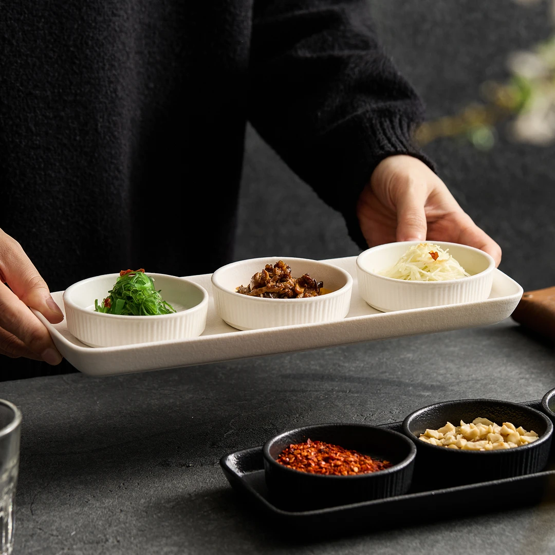 德化2025年新款精致漂亮高颜值的日式釉下彩家用长方盘三格圆味碟