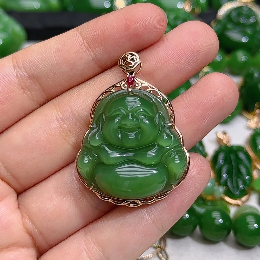和田玉（碧玉）18K金镶嵌颈饰