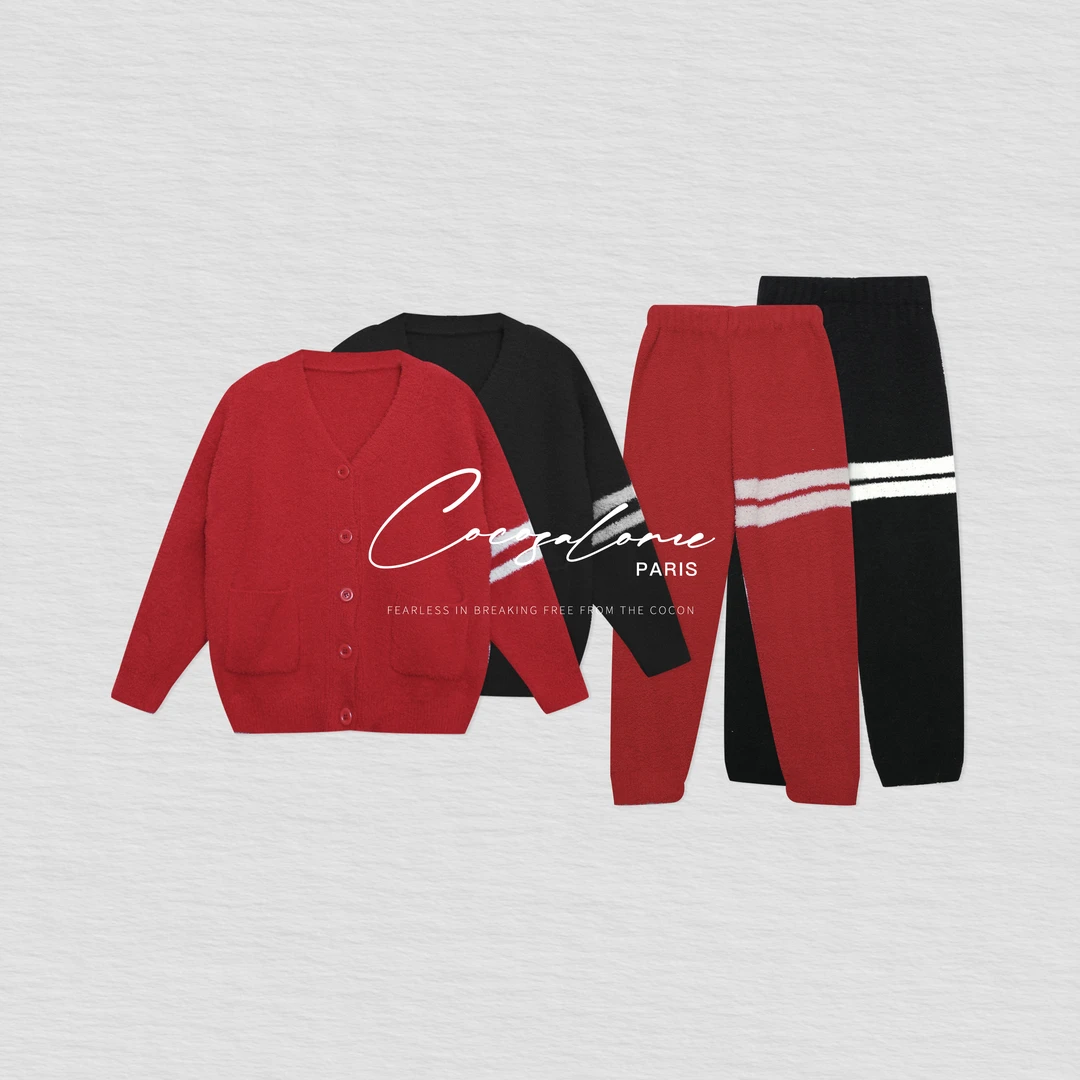 韩彬彬"tb睡衣"T-B经典条纹秋冬加绒保暖休闲家居睡衣套装3223-3