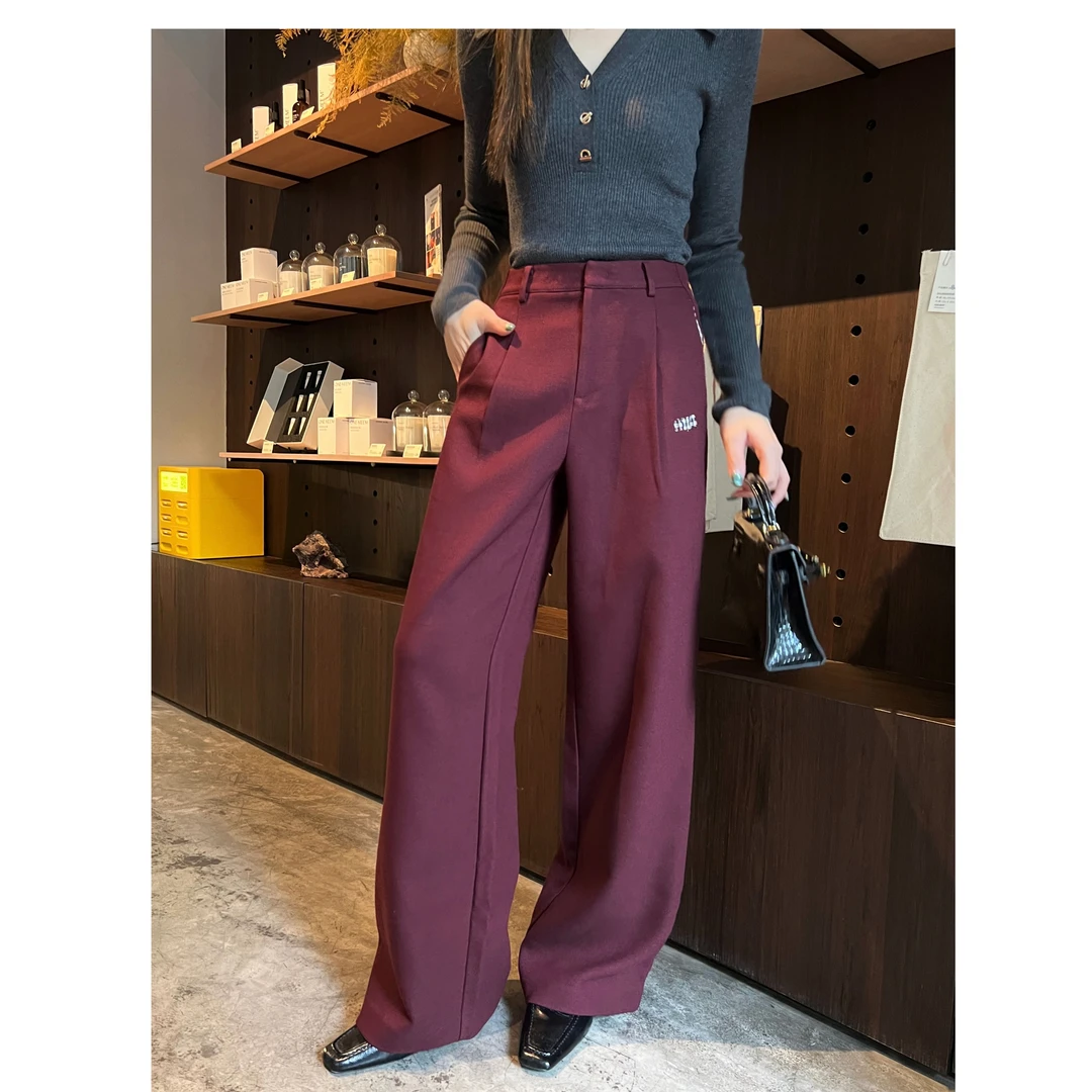 KIKI严选：18068-YER家欧洲站南油秋冬新款收腰压褶显瘦直筒裤