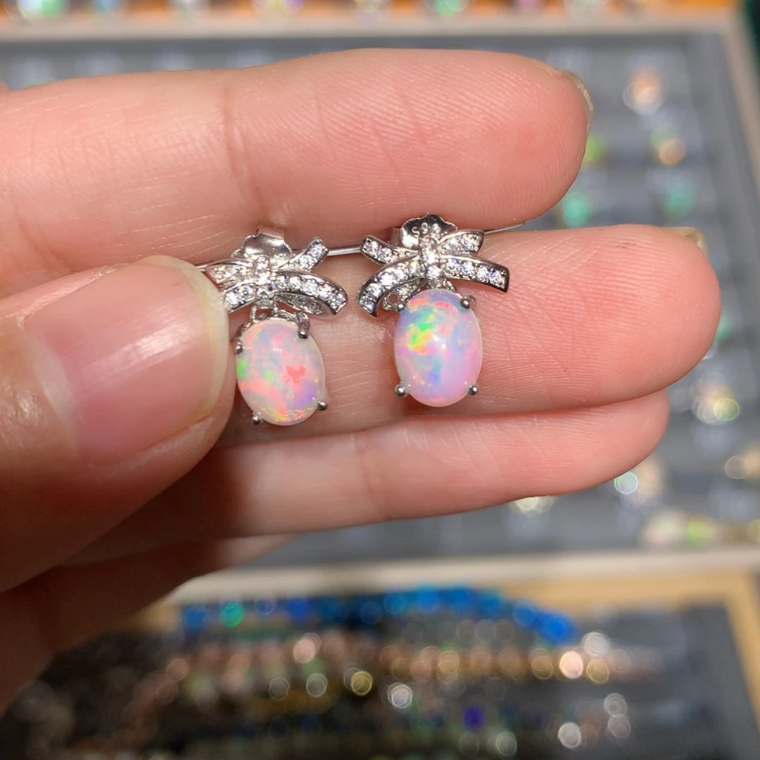 银S925镶嵌欧泊欧泊耳饰y