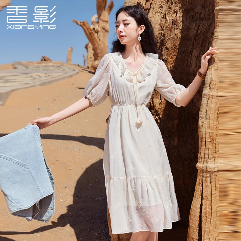 【许半夏推荐】Q842467连衣裙 香影法式v领连衣裙女夏季新款气质荷