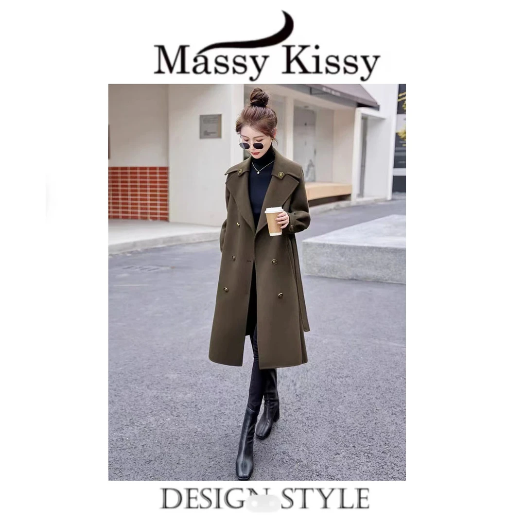 1077 X设计双面呢大衣中长款网红经典设计师春季双排扣