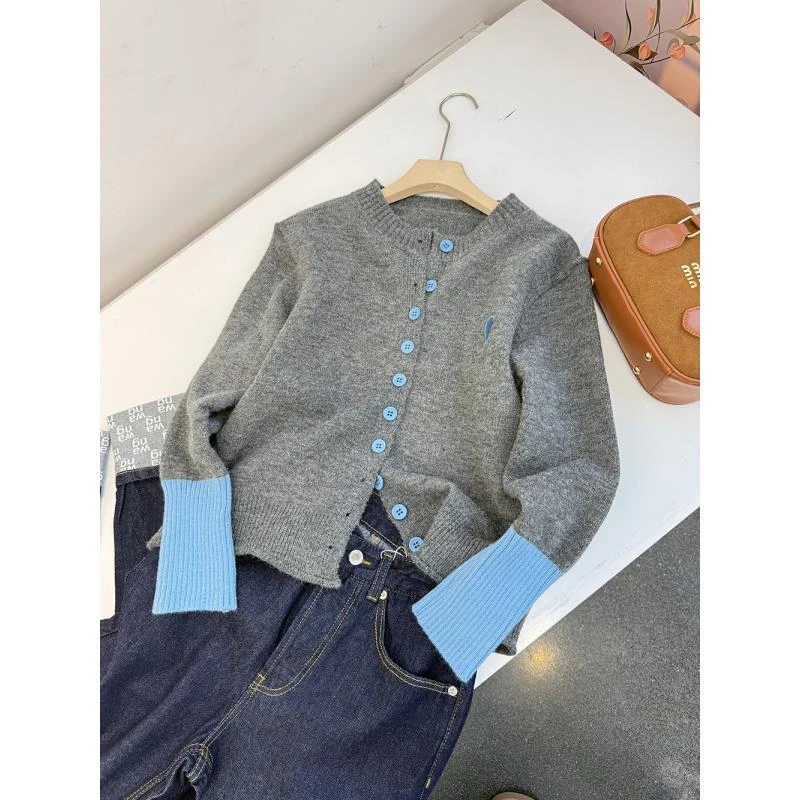 高级感撞色针织开衫外套女秋冬内搭上衣软糯独特毛衣针织衫27004