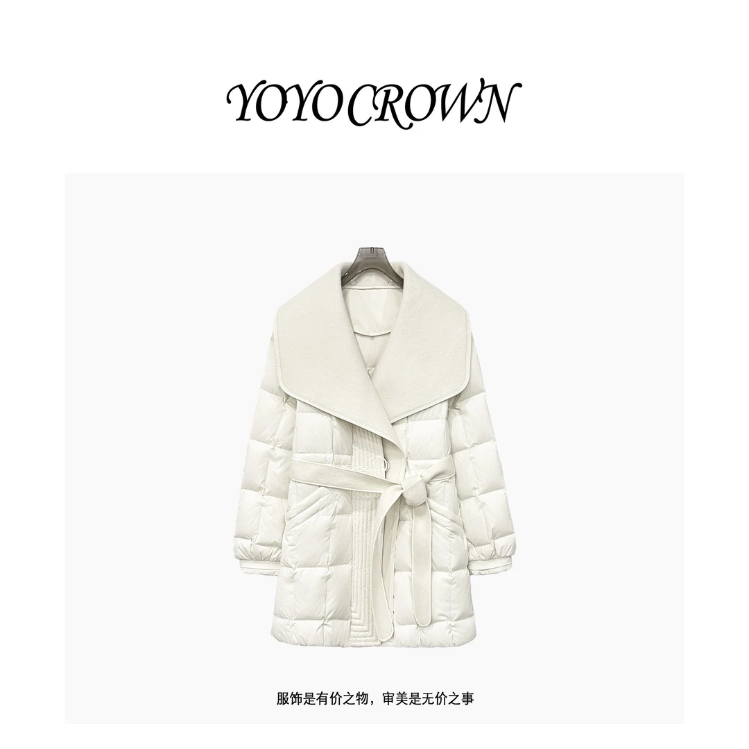 YOYO CROWN 领子可拆卸 羊毛领新国标90白鹅绒保暖对格羽绒服