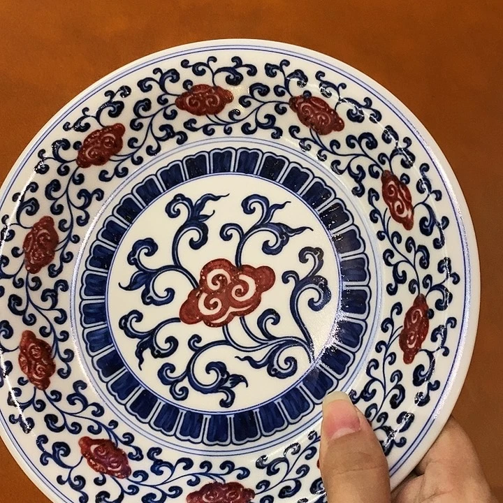 瓷片青花釉里红灵芝壶承
