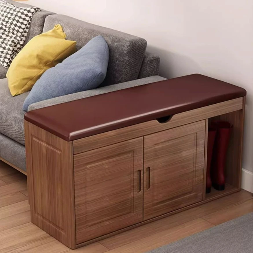 2025新款换鞋凳实木鞋柜门口家用换鞋凳大容量储物防尘软包坐垫凳