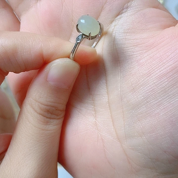 和田玉戒指银S925镶嵌