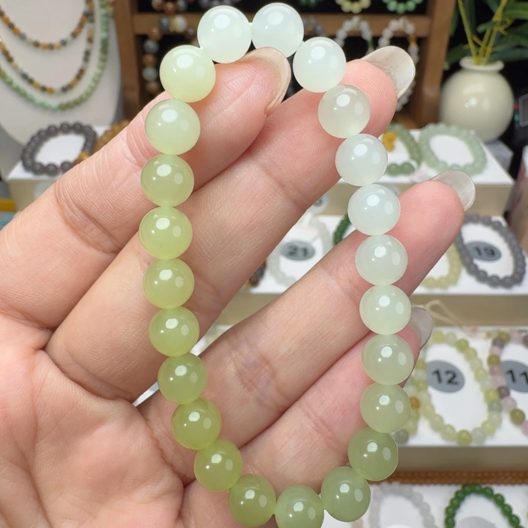 和田玉未镶嵌手串卡8黄口渐变