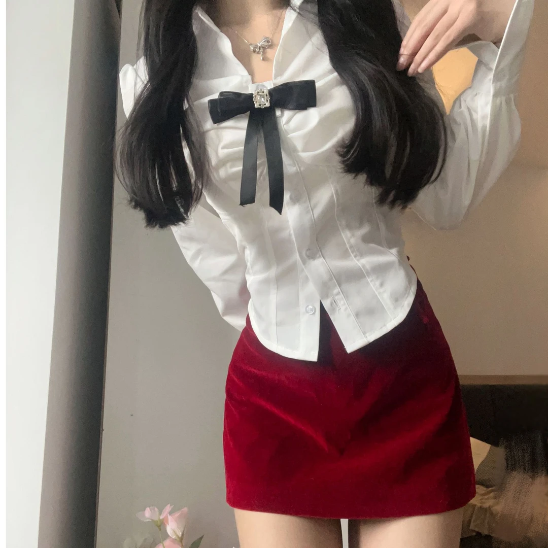 IQCQ【约会战袍】约会纯御甜辣妹红色套装春夏修身显瘦设计感女