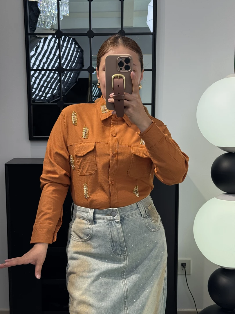 iselrag《亿瑟礼色彩》女装新款重工顶珠长袖秋季衬衫时尚衬衣夏季