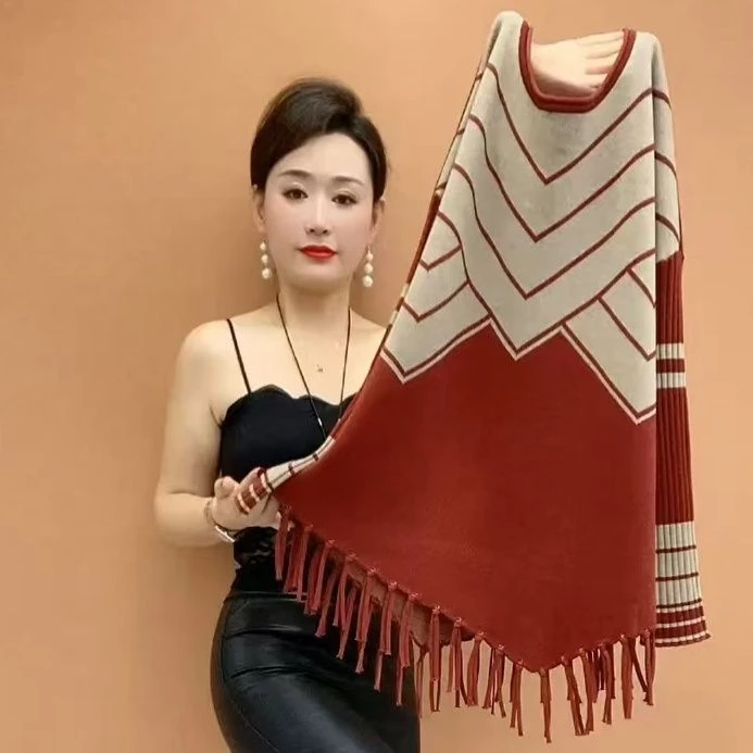 秋季网红新款舒适贴肤中长款打底衫高档洋气流苏设计遮肉妈妈装