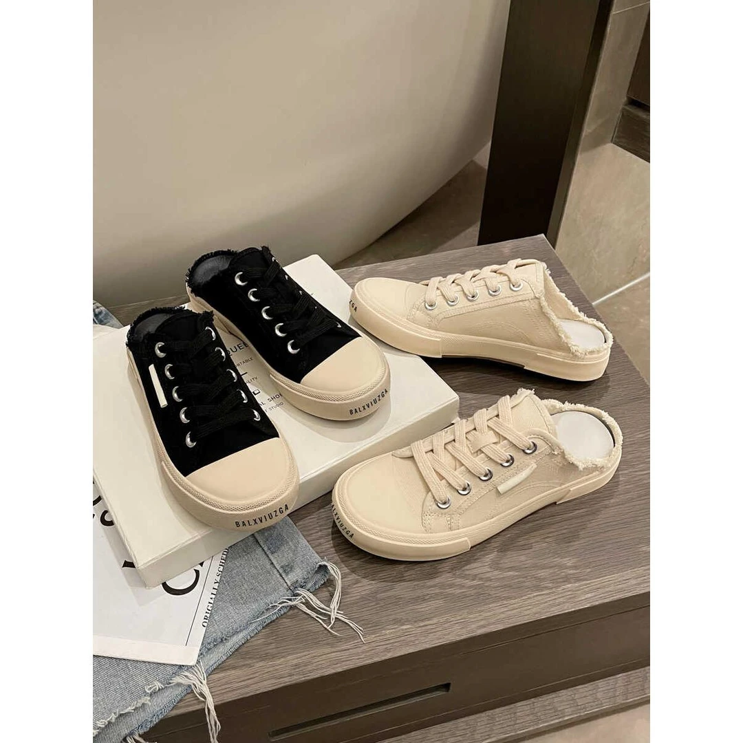 【DR官方正品】包头半拖鞋女帆布鞋无后跟板鞋懒人一脚蹬小白休闲